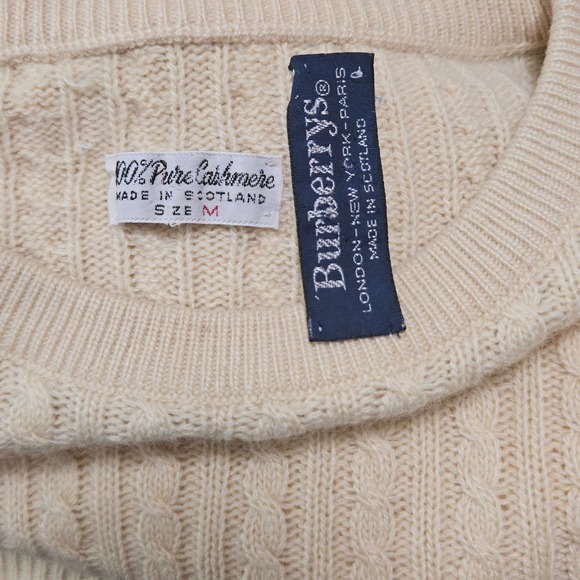Vintage Burberrys Scotland Cashmere Cable Knit Cream Sweater Men's M Women L - Picture 5 of 5